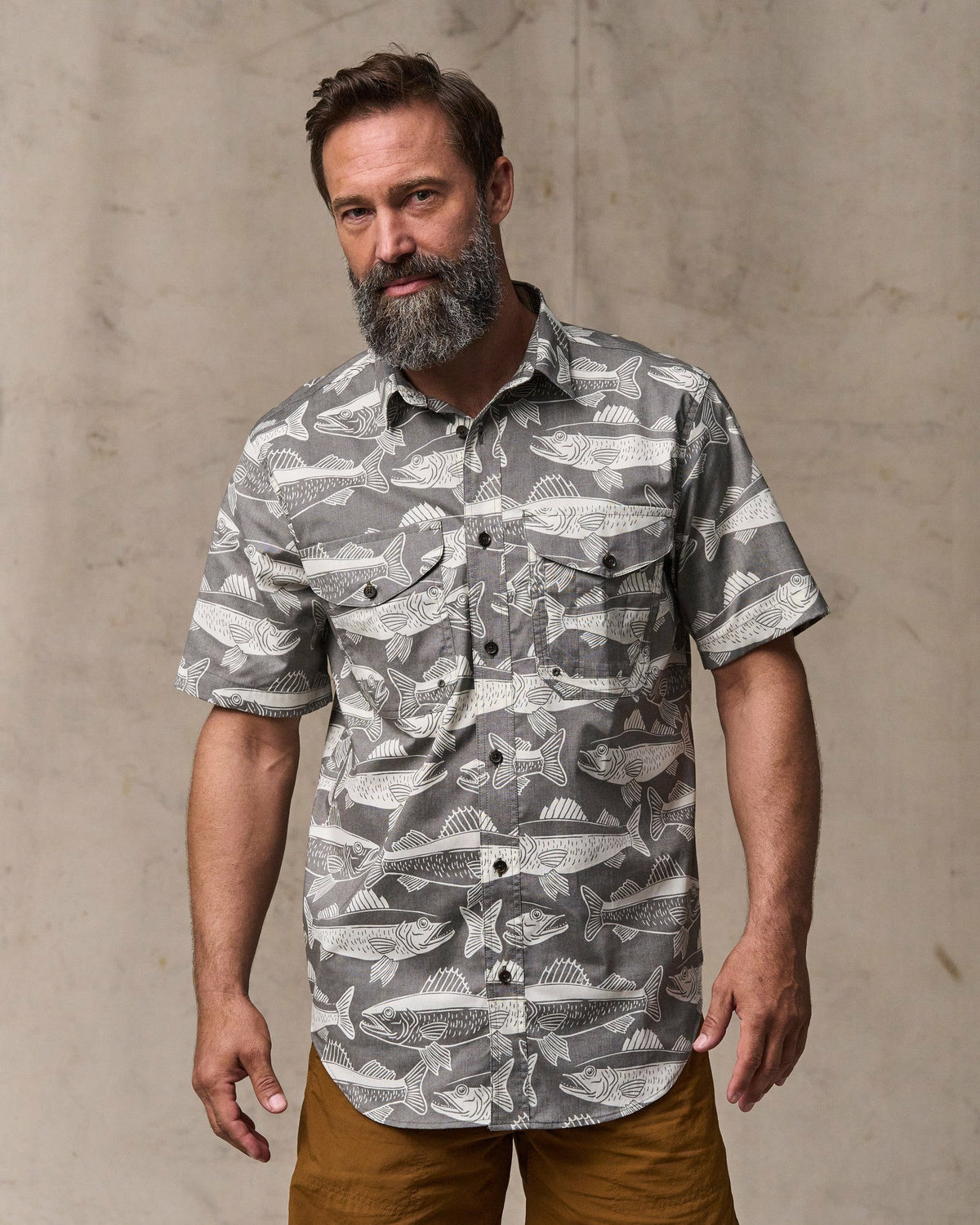 Men Filson Twin Lakes Short Sleeve Sport Shirt - Beluga / Print