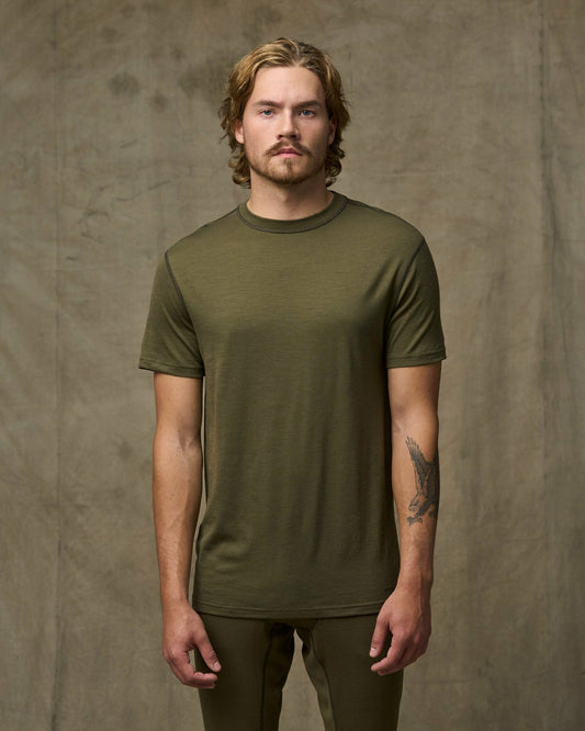 Men Filson 210g Merino Wool Short Sleeve Crewneck - Dark Olive