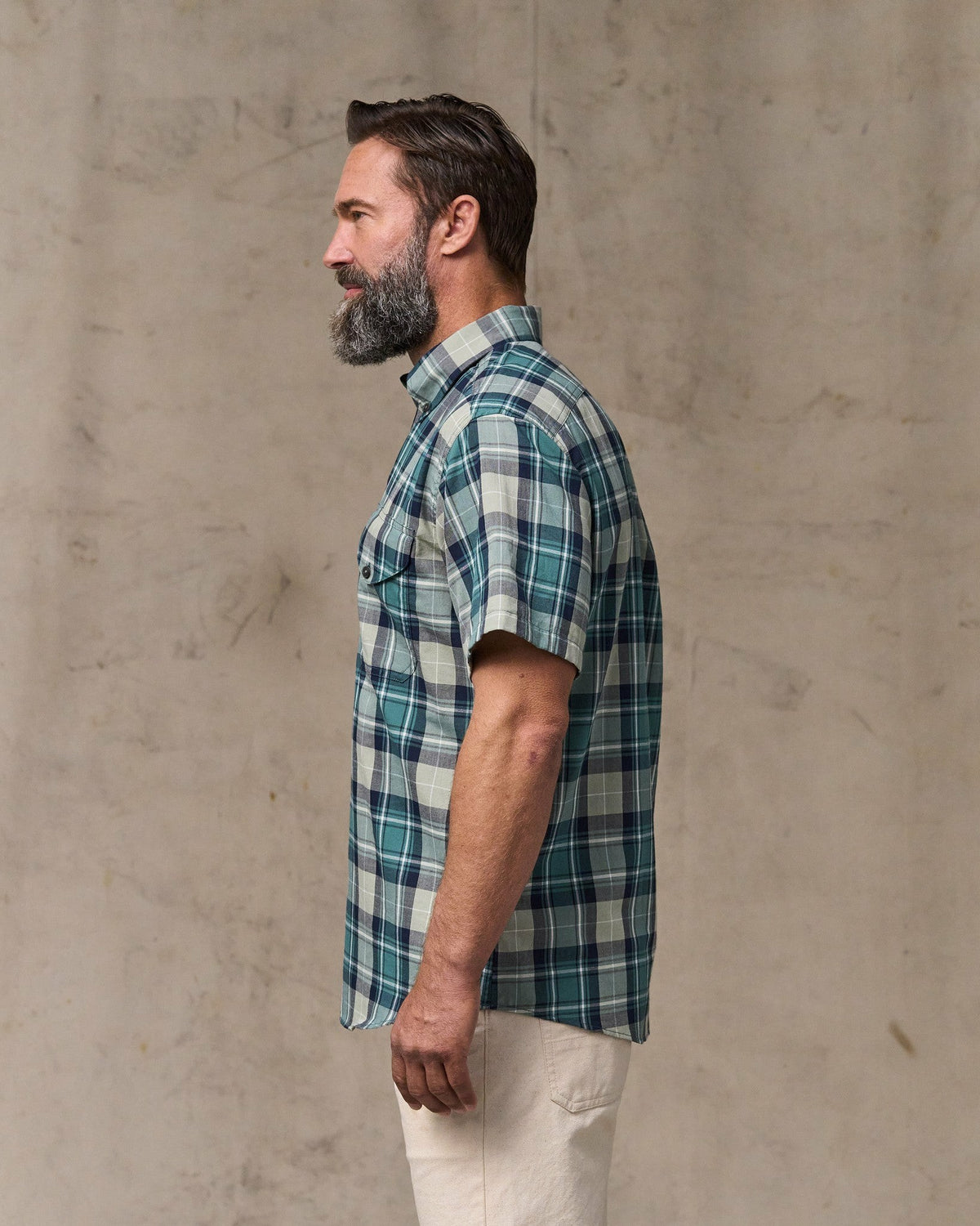 Men Filson Short Sleeve Madras Popover Shirt - Gray / Teal Multicolor