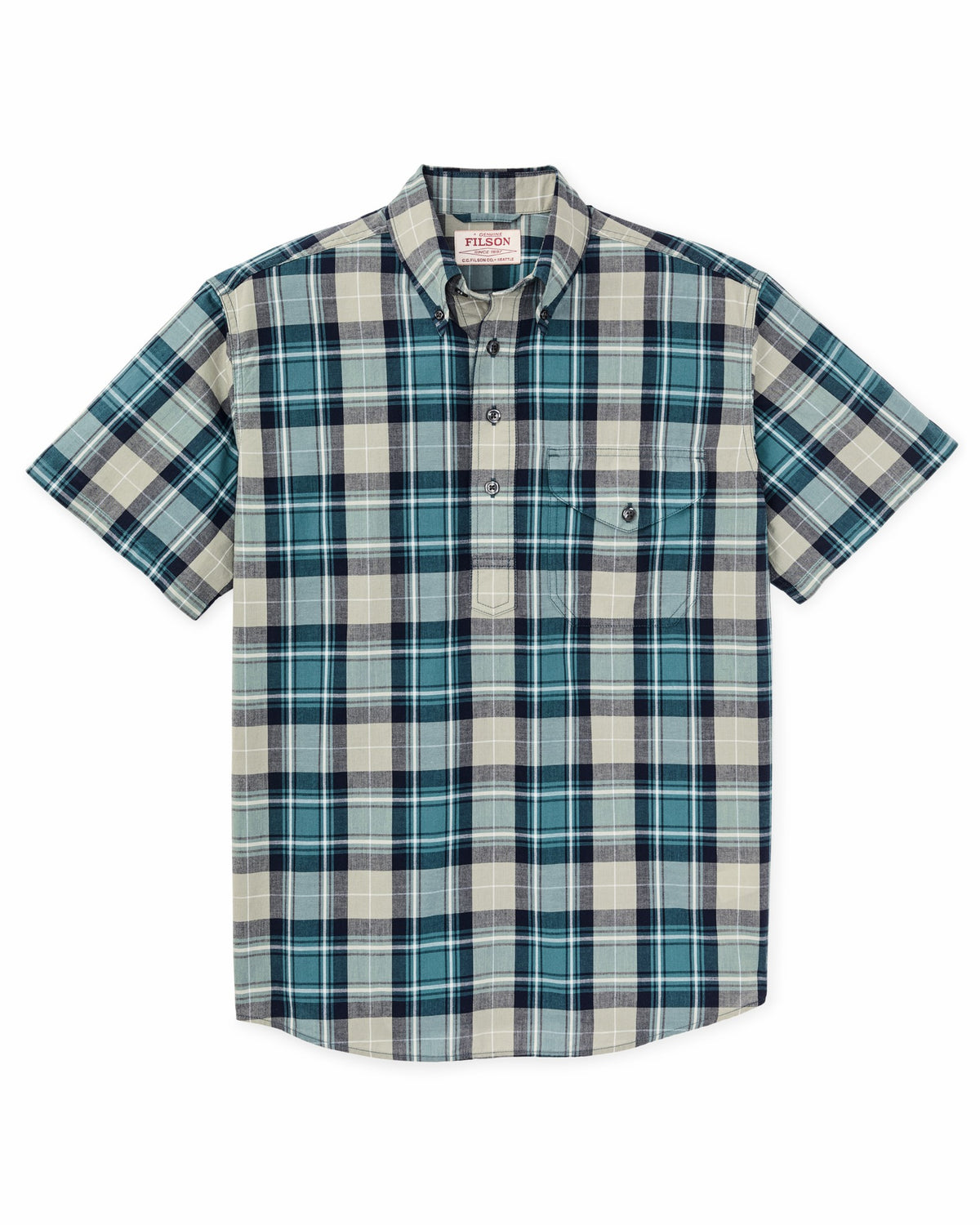 Men Filson Short Sleeve Madras Popover Shirt - Gray / Teal Multicolor