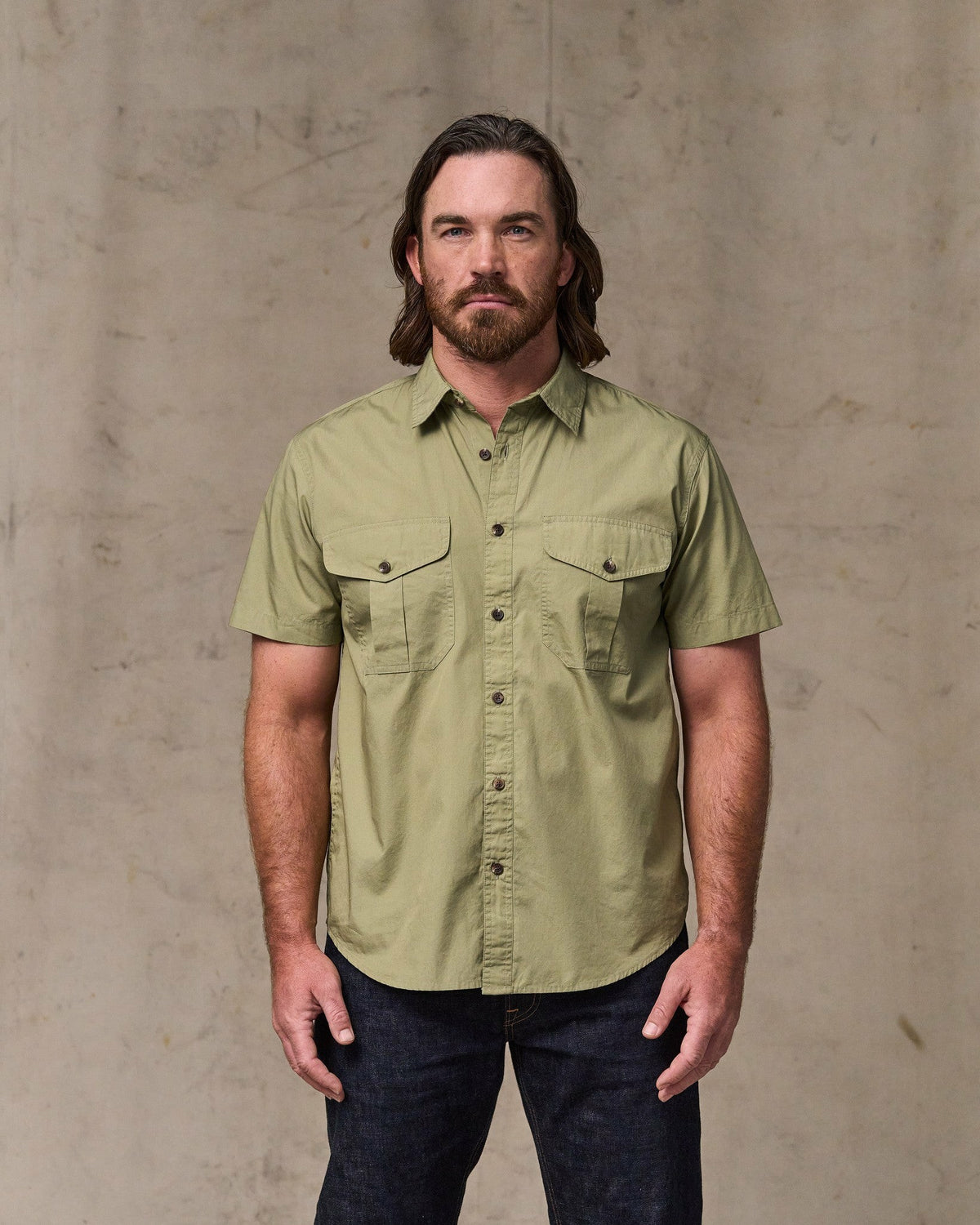 Men Filson Filson's Washed Short Sleeve Feather Cloth Shirt - Lakebed