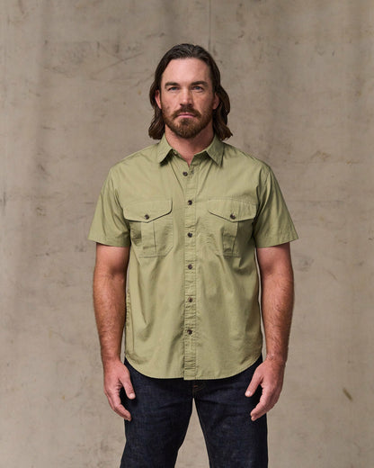 Men Filson Filson's Washed Short Sleeve Feather Cloth Shirt - Lakebed