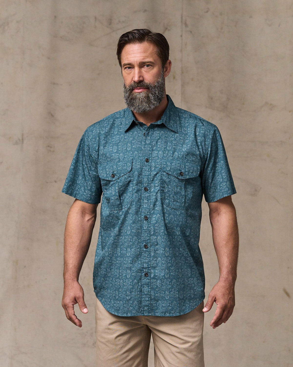 Men Filson Filson's Washed Short Sleeve Feather Cloth Shirt - Blue / Print