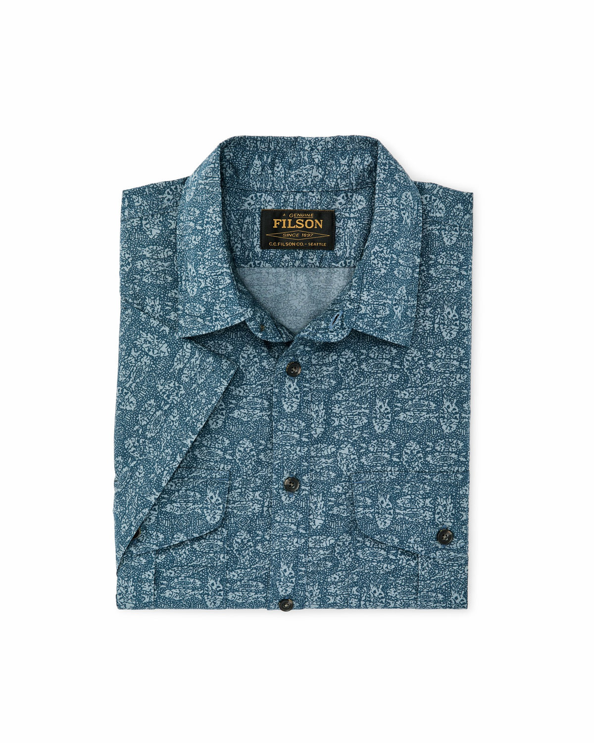 Men Filson Filson's Washed Short Sleeve Feather Cloth Shirt - Blue / Print