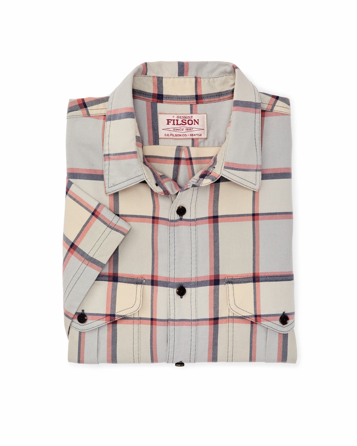 Men Filson Short Sleeve Lightweight Alaskan Guide Shirt - Light Blue / Tan Plaid