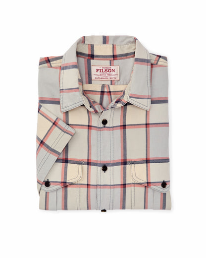 Men Filson Short Sleeve Lightweight Alaskan Guide Shirt - Light Blue / Tan Plaid
