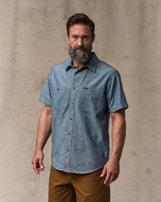Men Filson Short-sleeve Embroidered Chambray Shirt - Rinsed Indigo