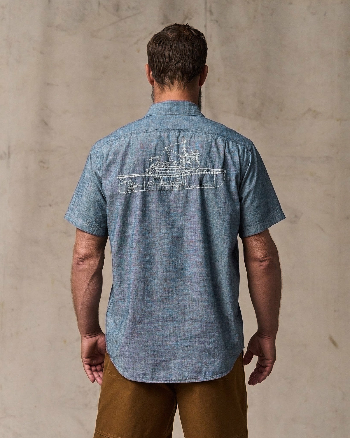 Men Filson Short-sleeve Embroidered Chambray Shirt - Rinsed Indigo