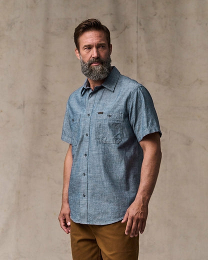 Men Filson Short-sleeve Embroidered Chambray Shirt - Rinsed Indigo
