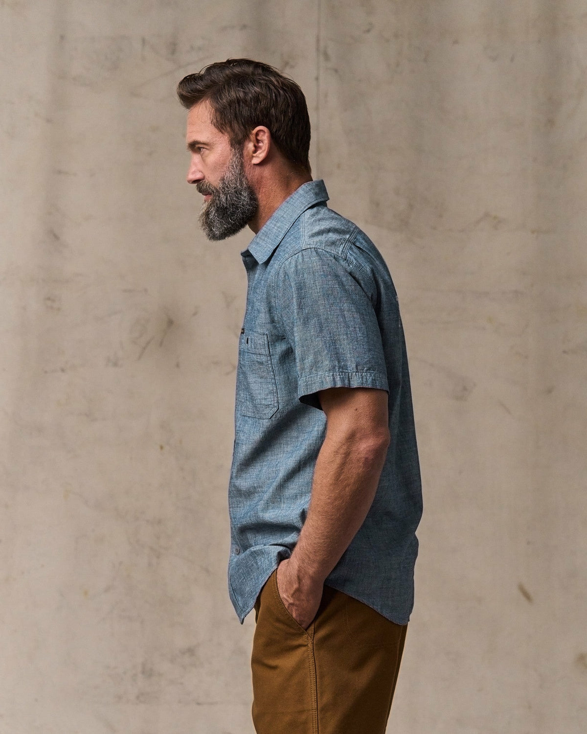 Men Filson Short-sleeve Embroidered Chambray Shirt - Rinsed Indigo