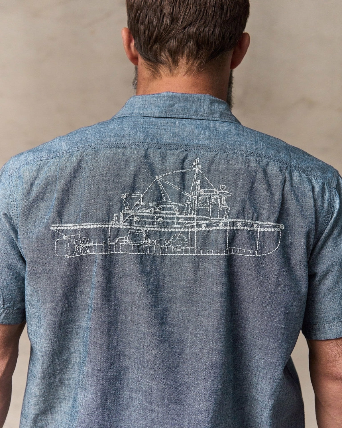 Men Filson Short-sleeve Embroidered Chambray Shirt - Rinsed Indigo
