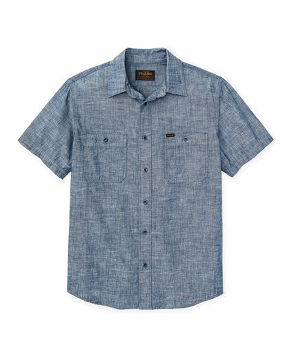 Men Filson Short-sleeve Embroidered Chambray Shirt - Rinsed Indigo