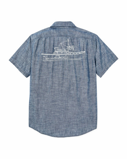 Men Filson Short-sleeve Embroidered Chambray Shirt - Rinsed Indigo