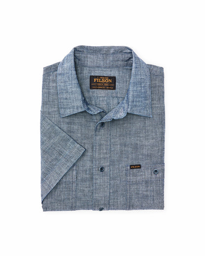 Men Filson Short-sleeve Embroidered Chambray Shirt - Rinsed Indigo