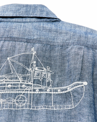 Men Filson Short-sleeve Embroidered Chambray Shirt - Rinsed Indigo