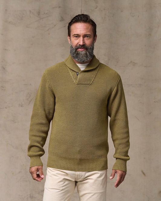 Men Filson Vintage Cotton Shawl Neck Sweater - Cork