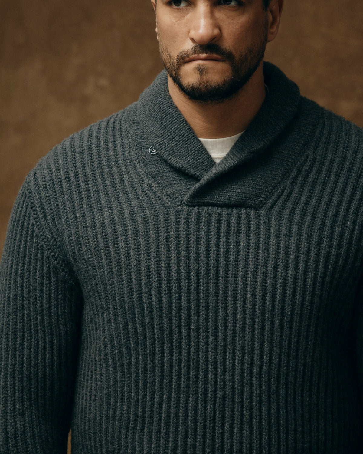 Men Filson Bristol Shawl Neck Sweater - Gray Heather / Dark Charcoal Stripe