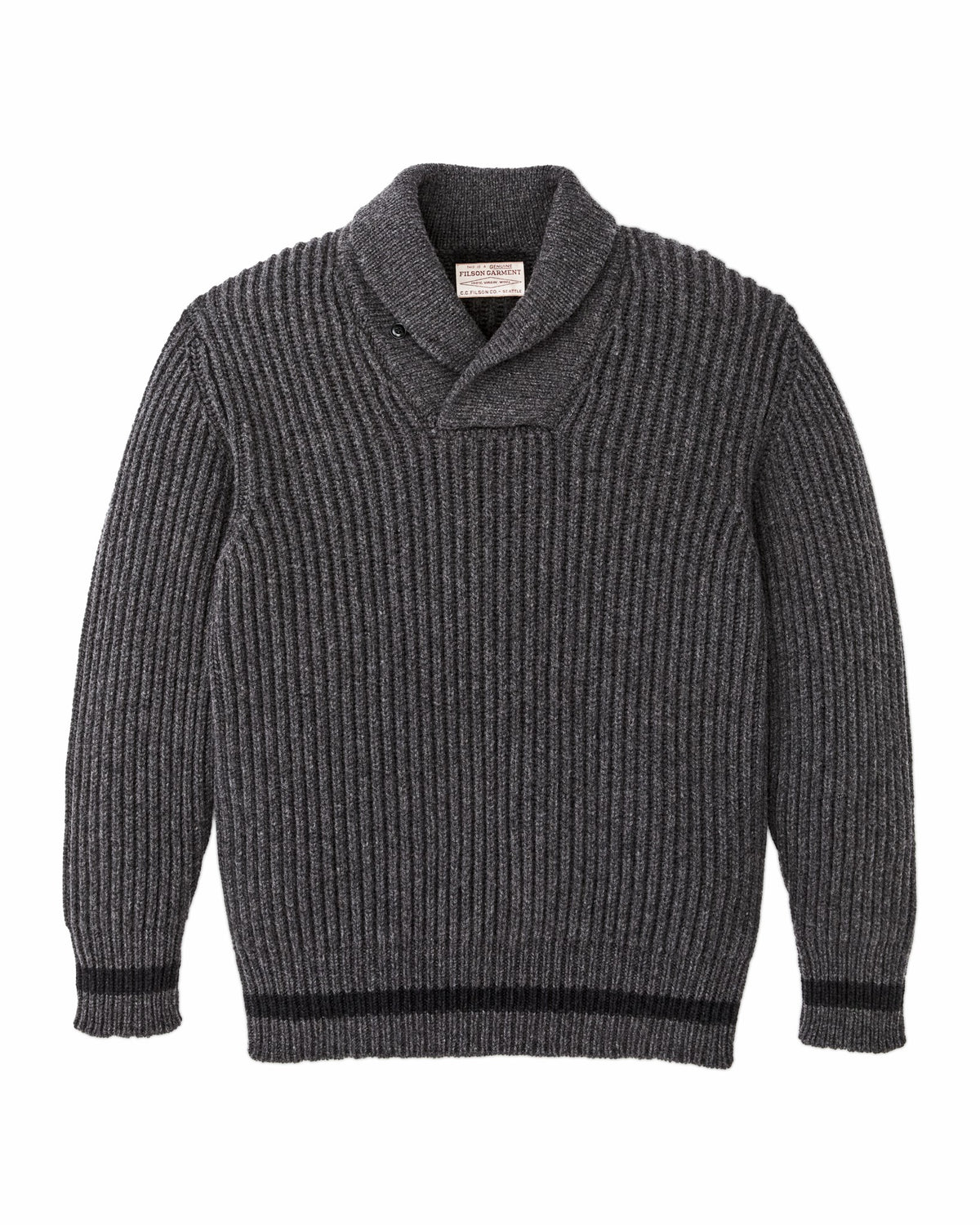 Men Filson Bristol Shawl Neck Sweater - Gray Heather / Dark Charcoal Stripe
