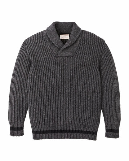 Men Filson Bristol Shawl Neck Sweater - Gray Heather / Dark Charcoal Stripe
