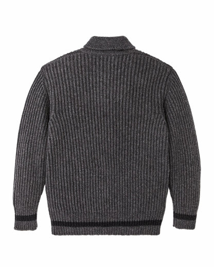Men Filson Bristol Shawl Neck Sweater - Gray Heather / Dark Charcoal Stripe