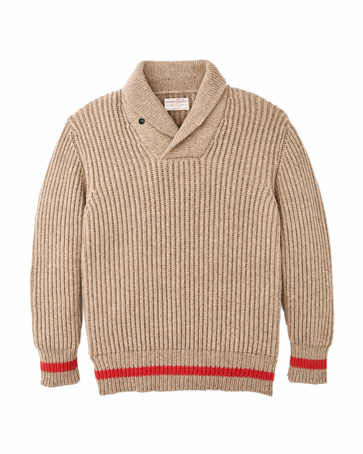 Men Filson Bristol Shawl Neck Sweater - Oatmeal Heather / Flame Stripe