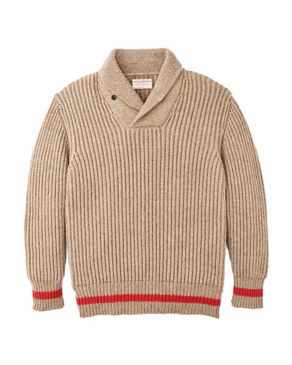 Men Filson Bristol Shawl Neck Sweater - Oatmeal Heather / Flame Stripe
