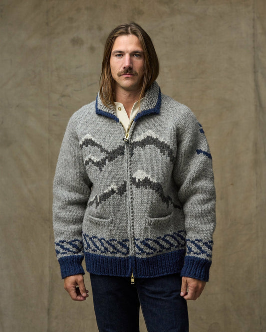 Men Filson Handmade Full-zip Sweater - Heather Gray / Fishing Boat