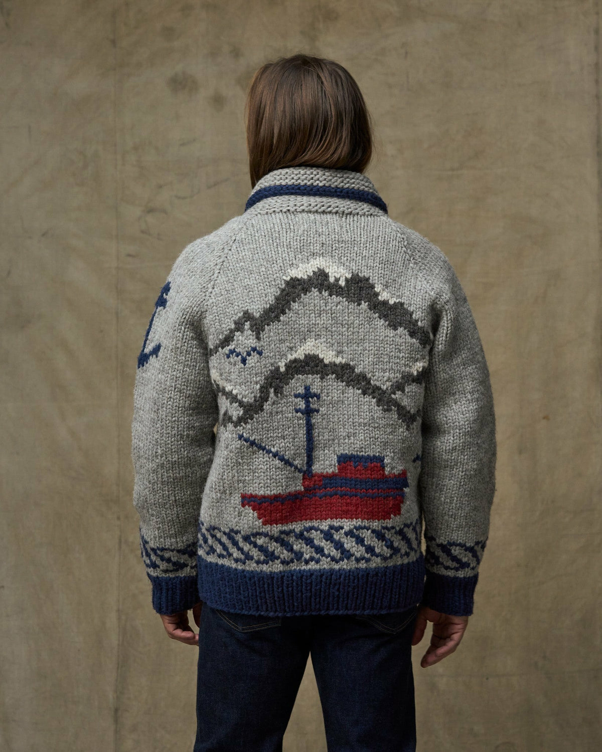 Men Filson Handmade Full-zip Sweater - Heather Gray / Fishing Boat