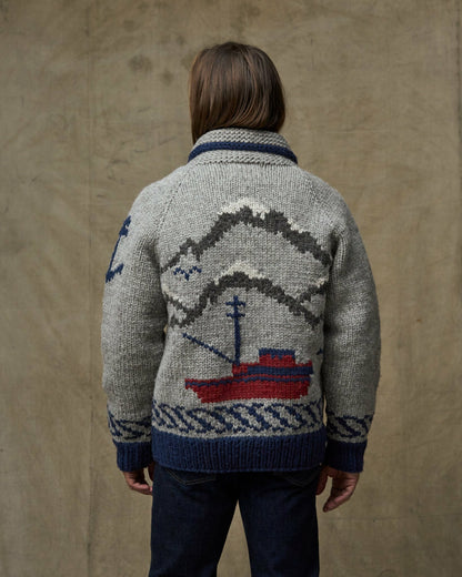 Men Filson Handmade Full-zip Sweater - Heather Gray / Fishing Boat