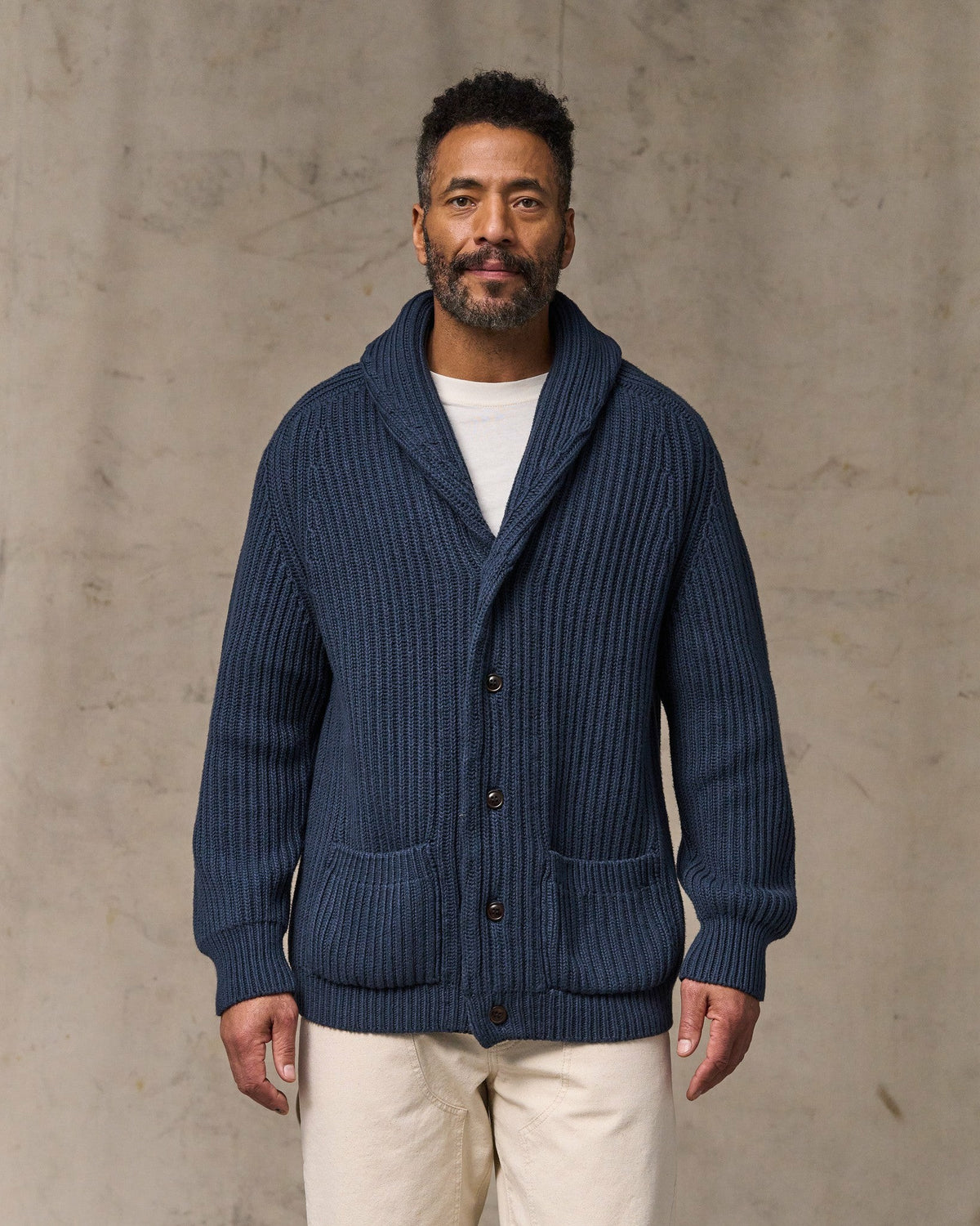 Men Filson Fisherman Rib Cotton Cardigan - Navy