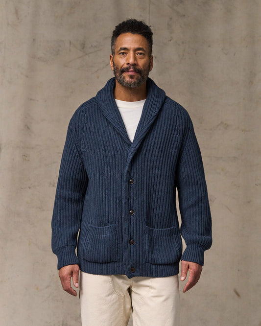 Men Filson Fisherman Rib Cotton Cardigan - Navy