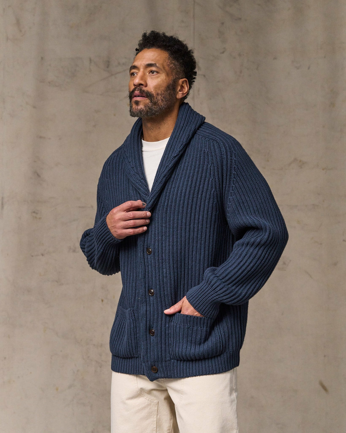 Men Filson Fisherman Rib Cotton Cardigan - Navy