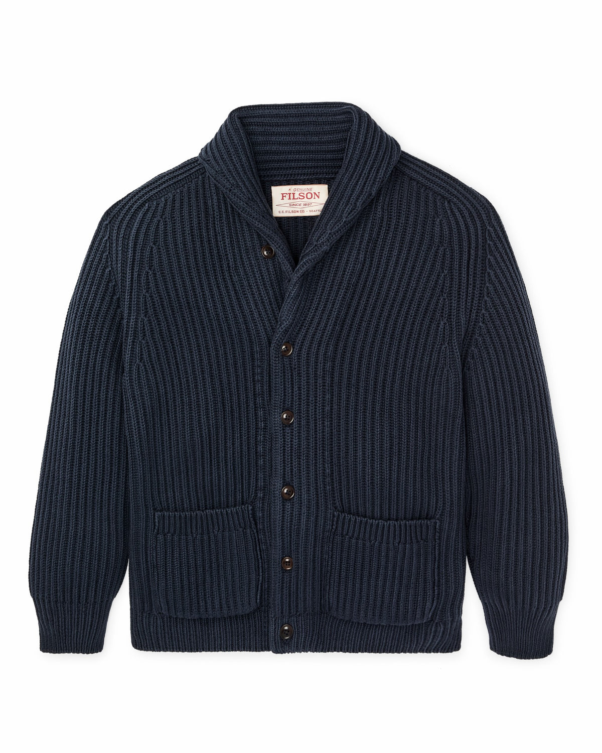 Men Filson Fisherman Rib Cotton Cardigan - Navy