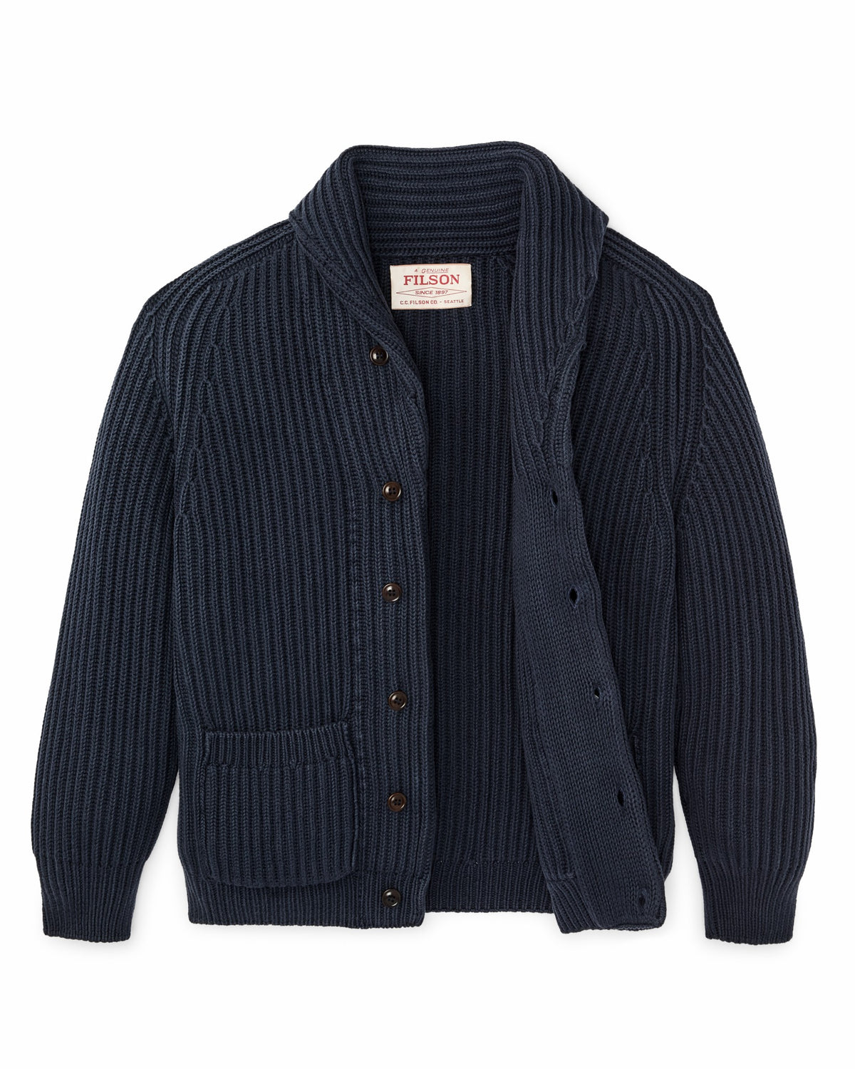 Men Filson Fisherman Rib Cotton Cardigan - Navy