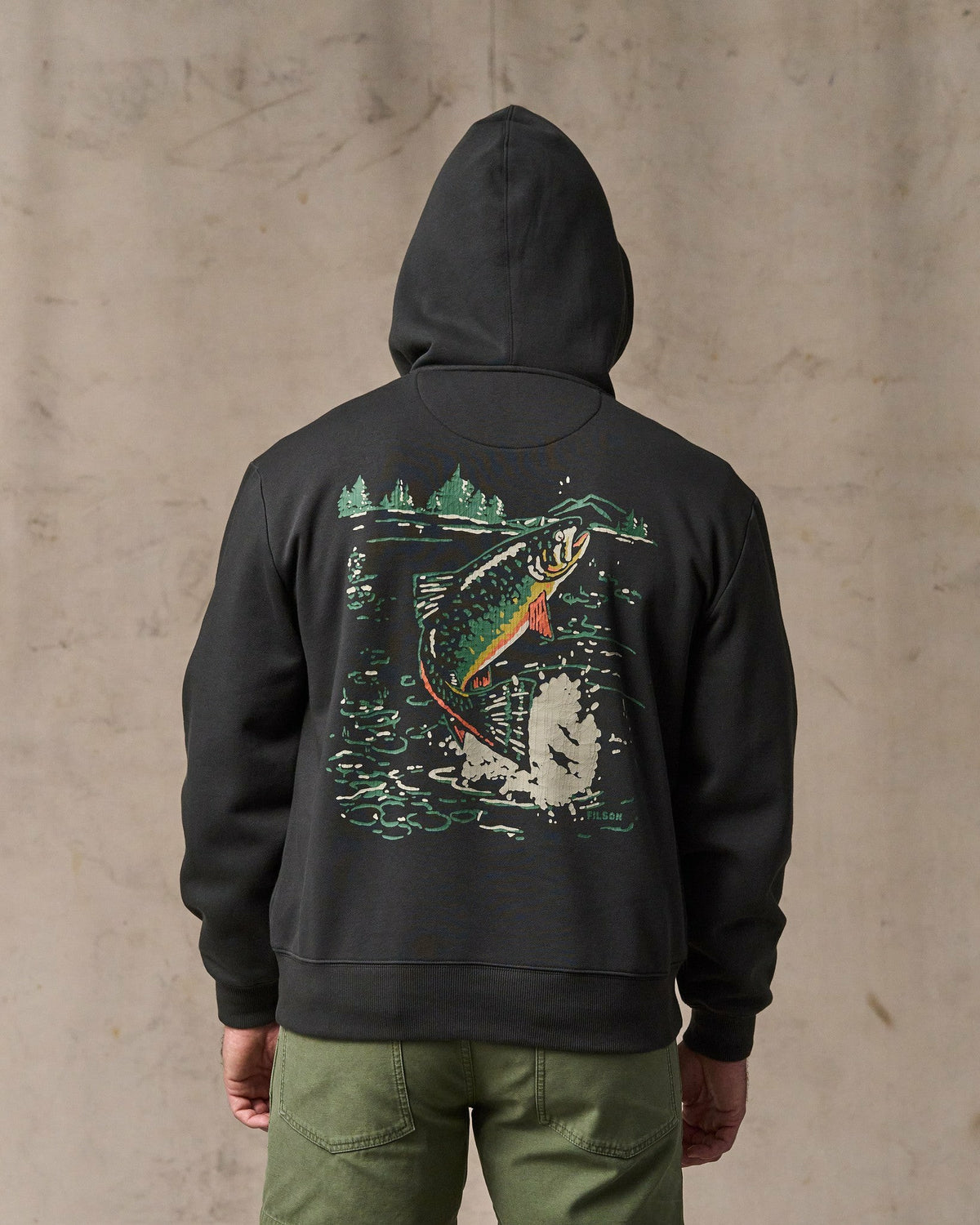 Men Filson Trout Graphic Hoodie - Faded Black
