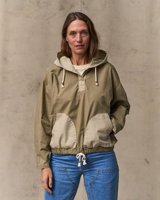Women Filson Women's Dry Wax Hooded Popover - Khaki / Quail Tan