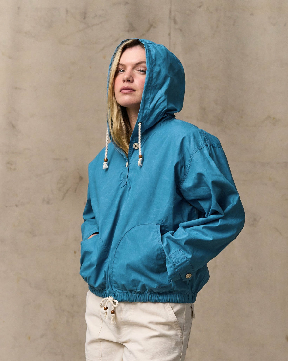 Women Filson Women's Dry Wax Hooded Popover - Marine Blue