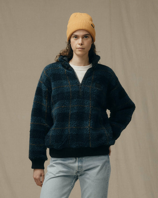 Women Filson Women's Pile Fleece Popover - Blue / Black Plaid