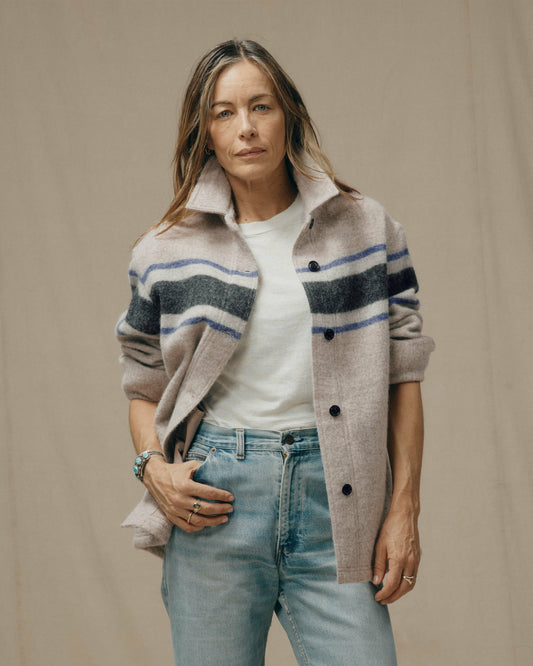 Women Filson Women's Wool Overshirt - Gray / Black Blanket Stripe