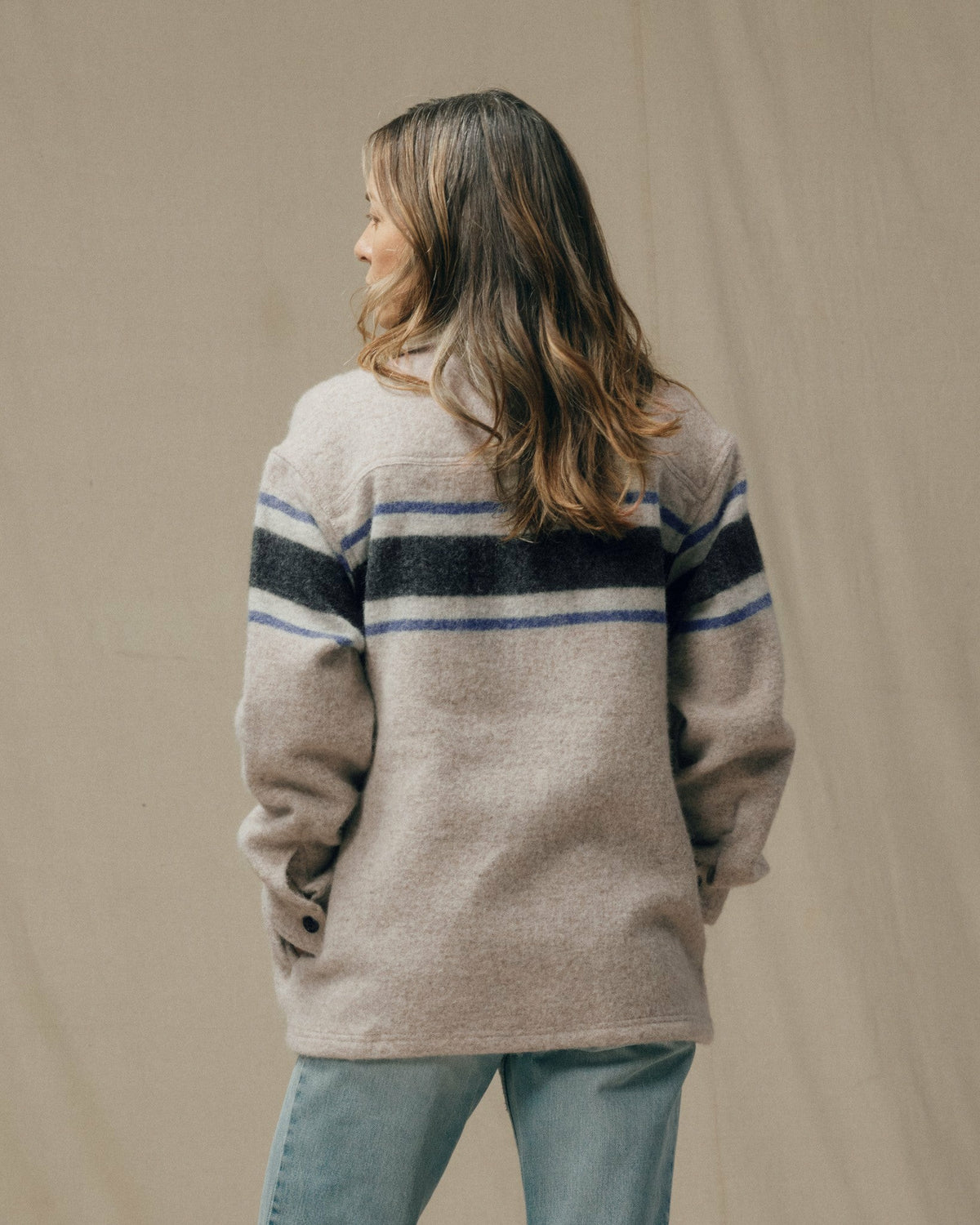 Women Filson Women's Wool Overshirt - Gray / Black Blanket Stripe