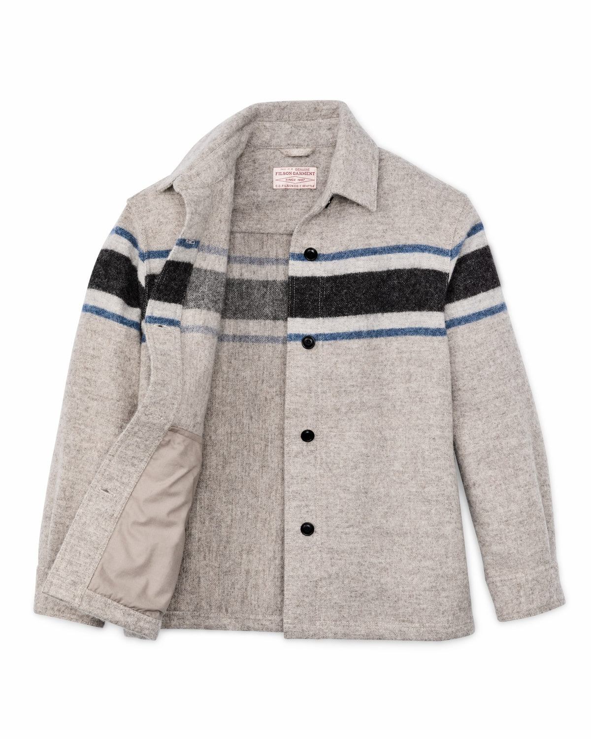 Women Filson Women's Wool Overshirt - Gray / Black Blanket Stripe
