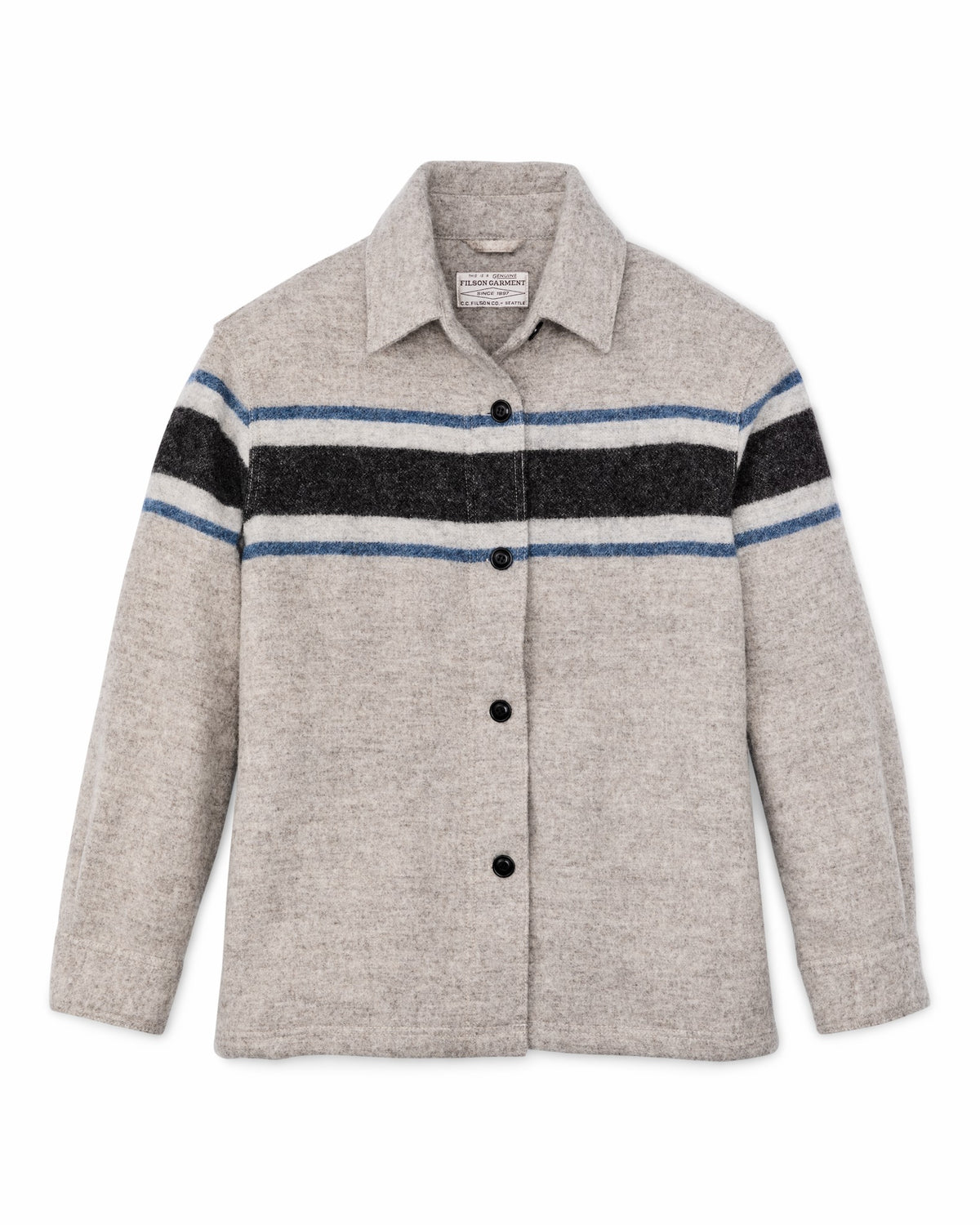 Women Filson Women's Wool Overshirt - Gray / Black Blanket Stripe
