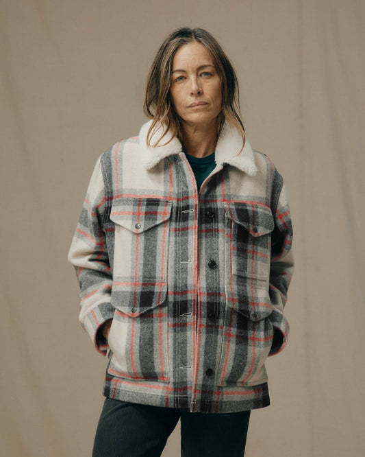 Women Filson Women's Mackinaw Wool Shearling Cruiser Jacket - Cream / Red / Black Plaid