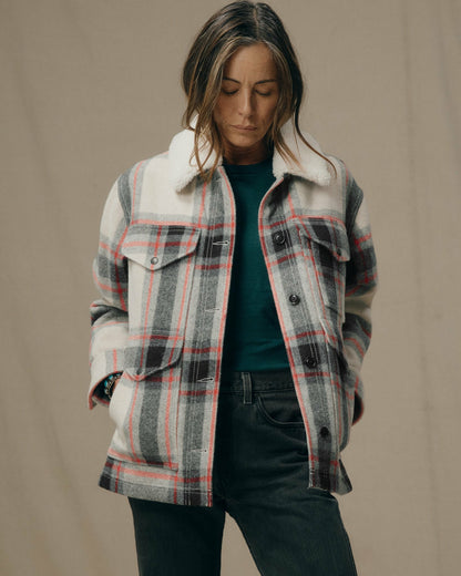 Women Filson Women's Mackinaw Wool Shearling Cruiser Jacket - Cream / Red / Black Plaid