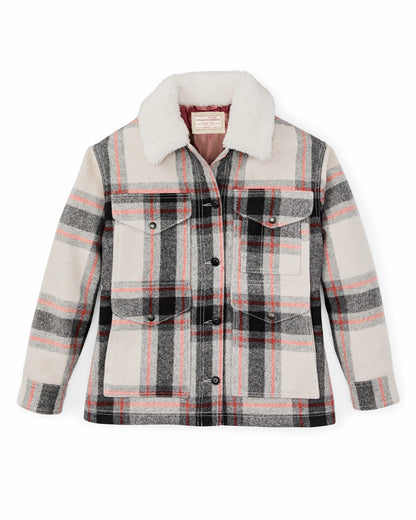 Women Filson Women's Mackinaw Wool Shearling Cruiser Jacket - Cream / Red / Black Plaid