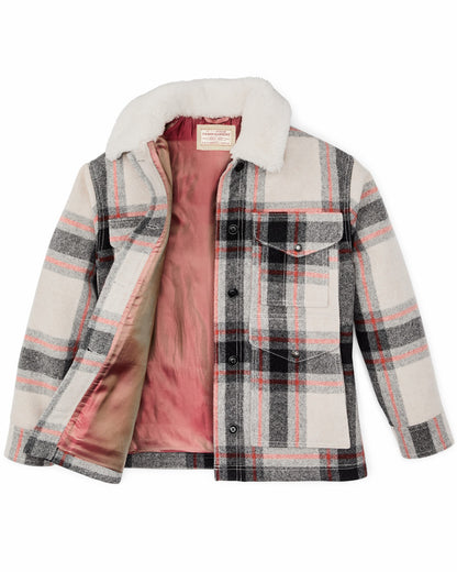 Women Filson Women's Mackinaw Wool Shearling Cruiser Jacket - Cream / Red / Black Plaid
