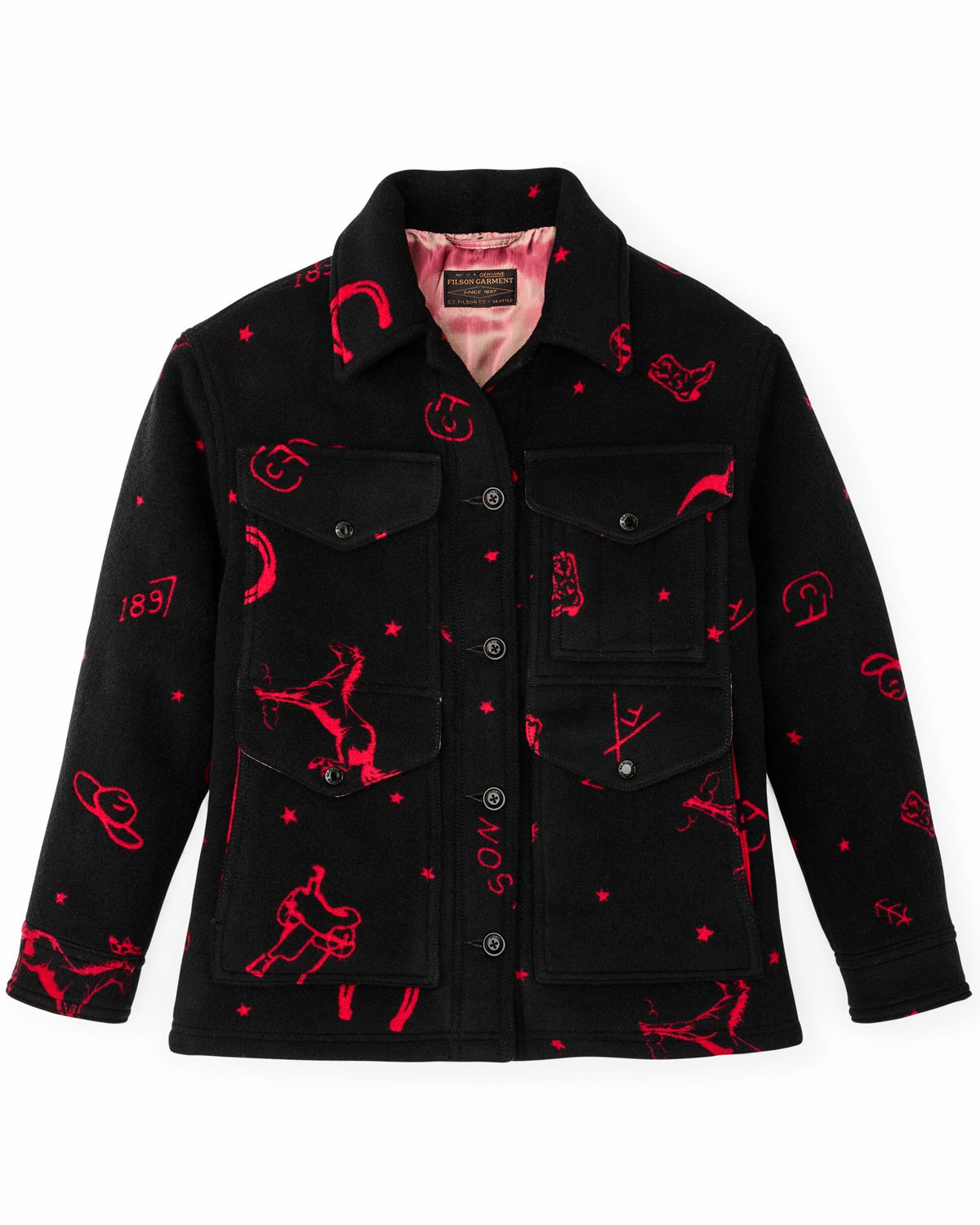 Women Filson Women's Jacquard Wool Cruiser Jacket - Black / Red Western