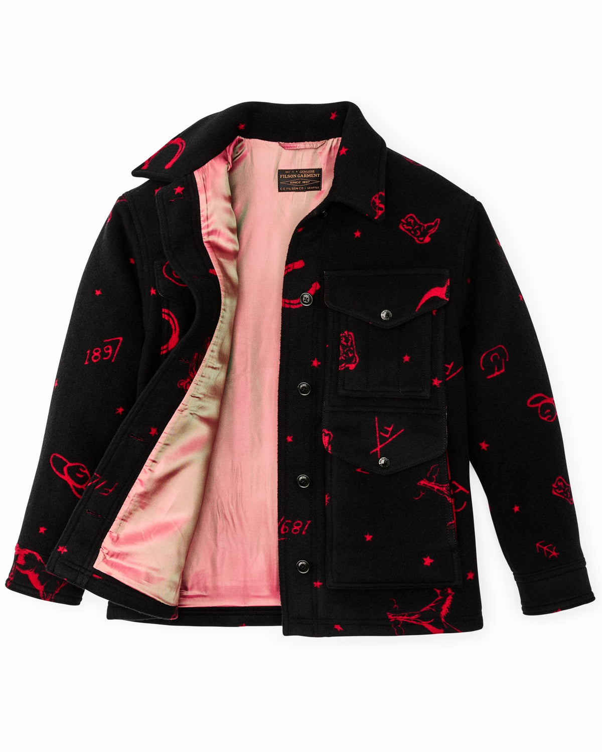 Women Filson Women's Jacquard Wool Cruiser Jacket - Black / Red Western