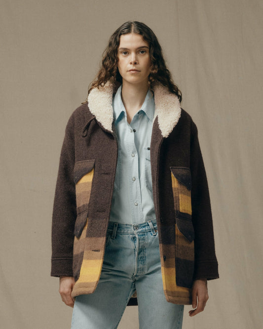 Women Filson Women's Kodiak Shawl Collar Coat - Brown / Yellow Stripe