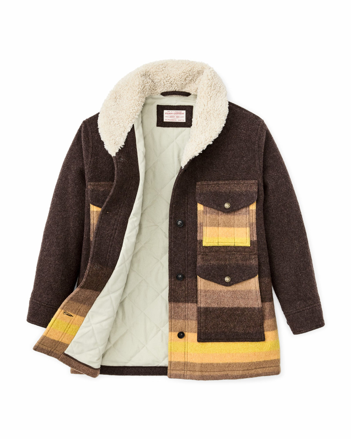 Women Filson Women's Kodiak Shawl Collar Coat - Brown / Yellow Stripe